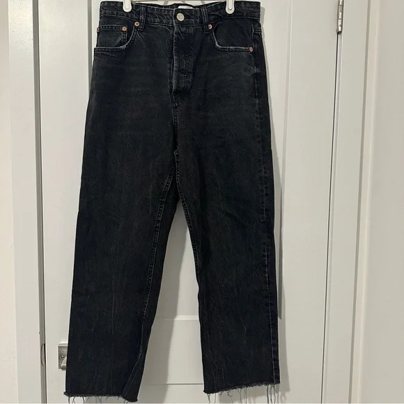 Zara Black Distressed Straight Leg Jeans Size 12 Women’s - Picture 1 of 9